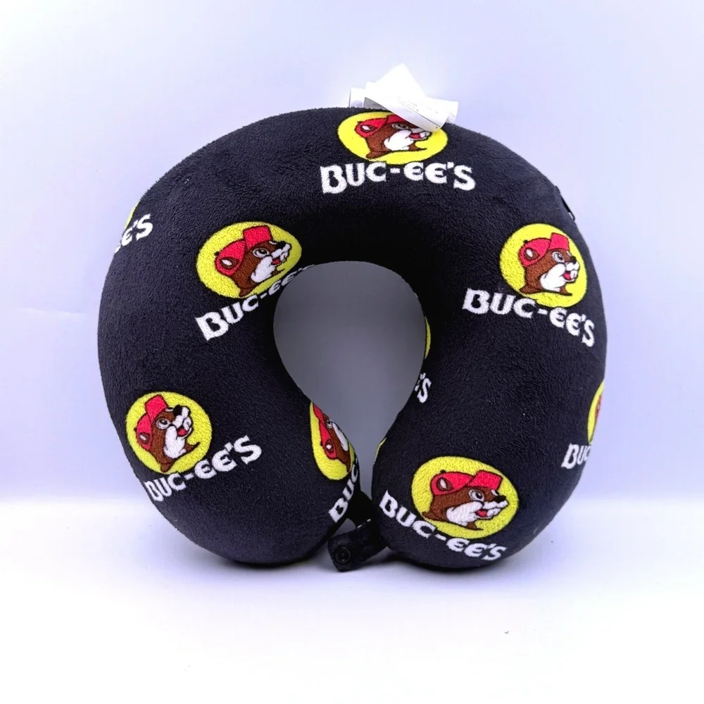Buc-ee's Travel Neck Pillow OS Black All Over Beaver Logo Print Snap Closure